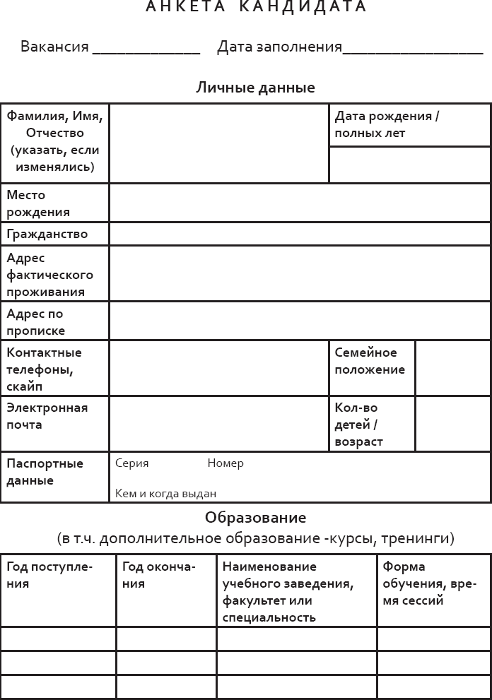 Бланк вакансии образец